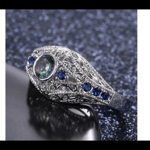 077)Openwork Carved with Colorful Glass Drill Ring